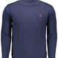 High Collar Embroidered Blue Sweater