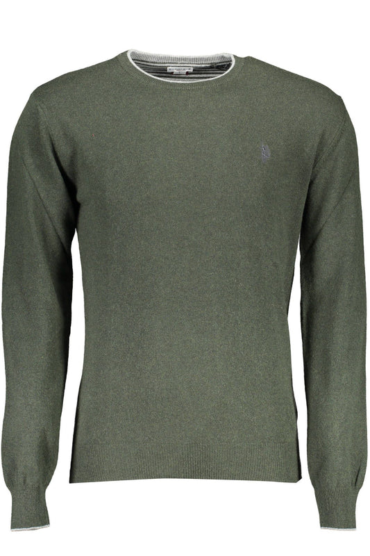 Green Wool Slim Sweater with Contrasting Details