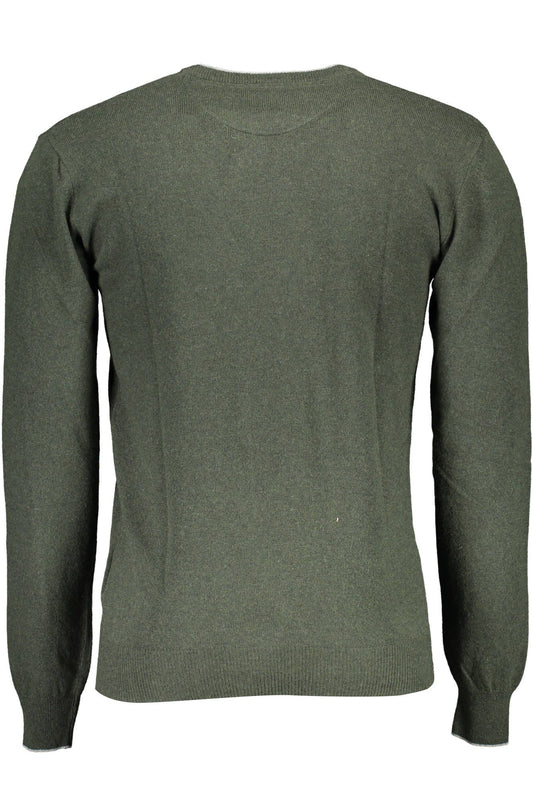 Green Wool Slim Sweater with Contrasting Details