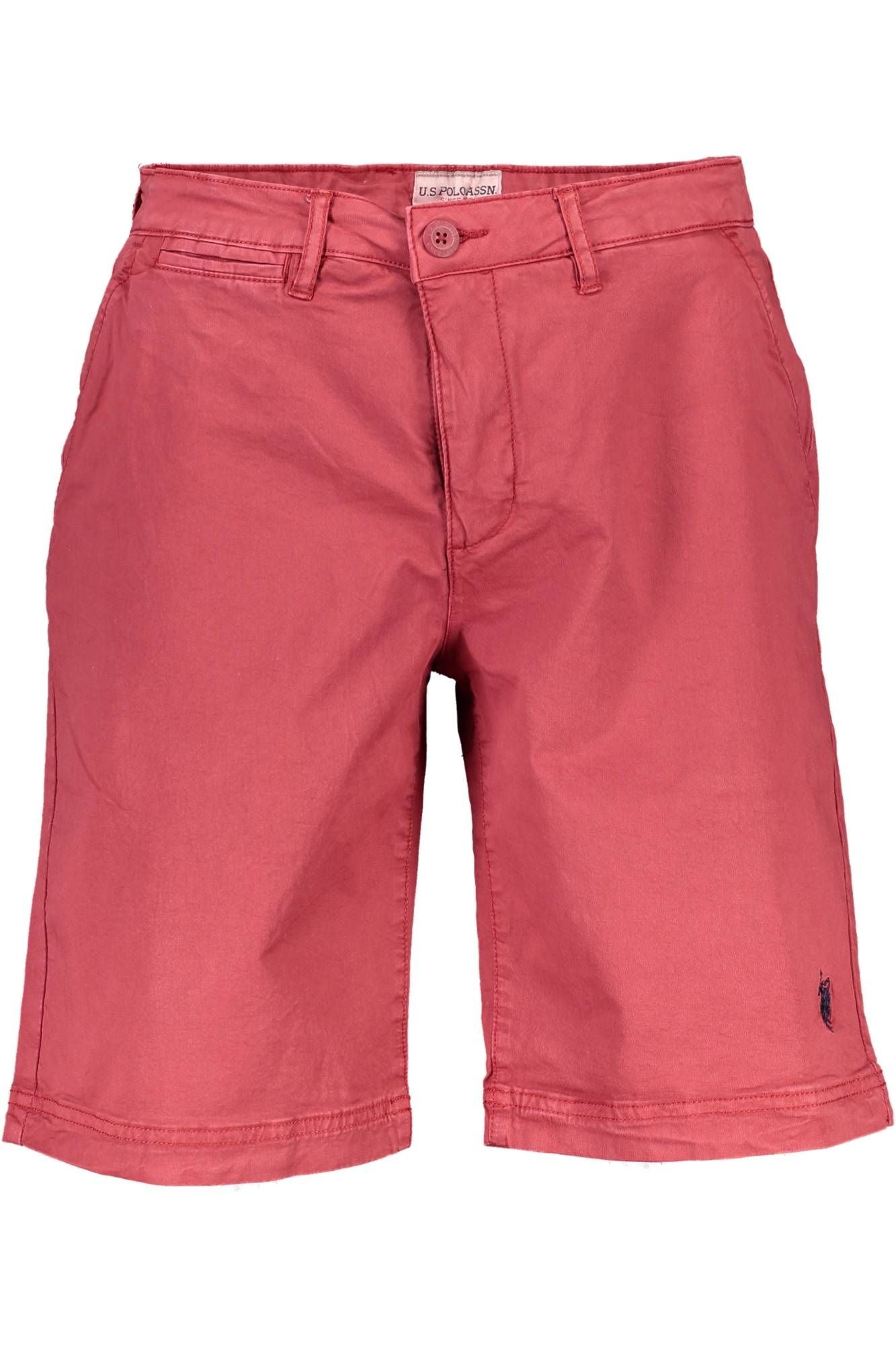 Red Cotton Bermuda Shorts with Logo Embroidery