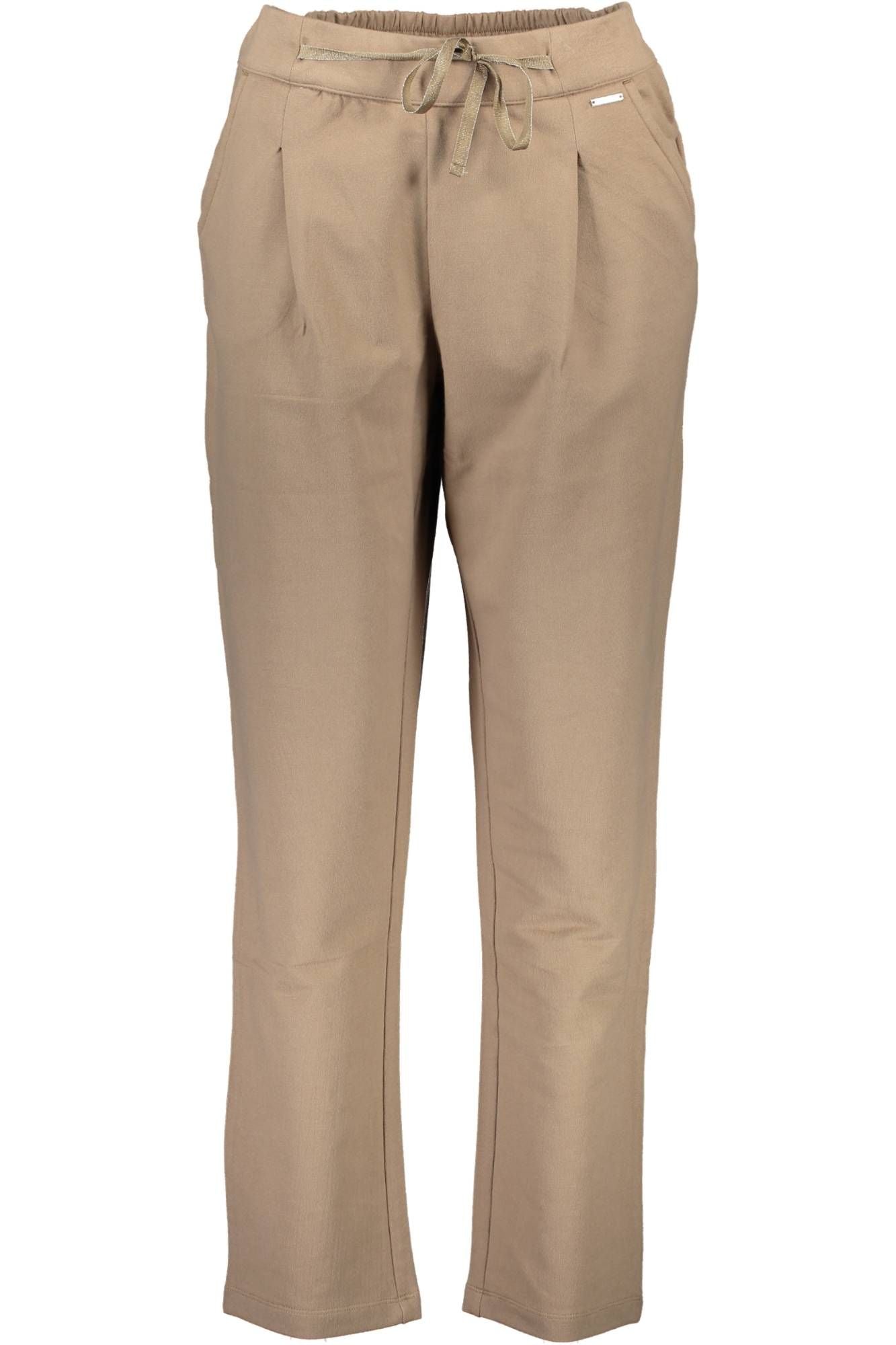 Beige Elastic Waistband Trousers with Logo