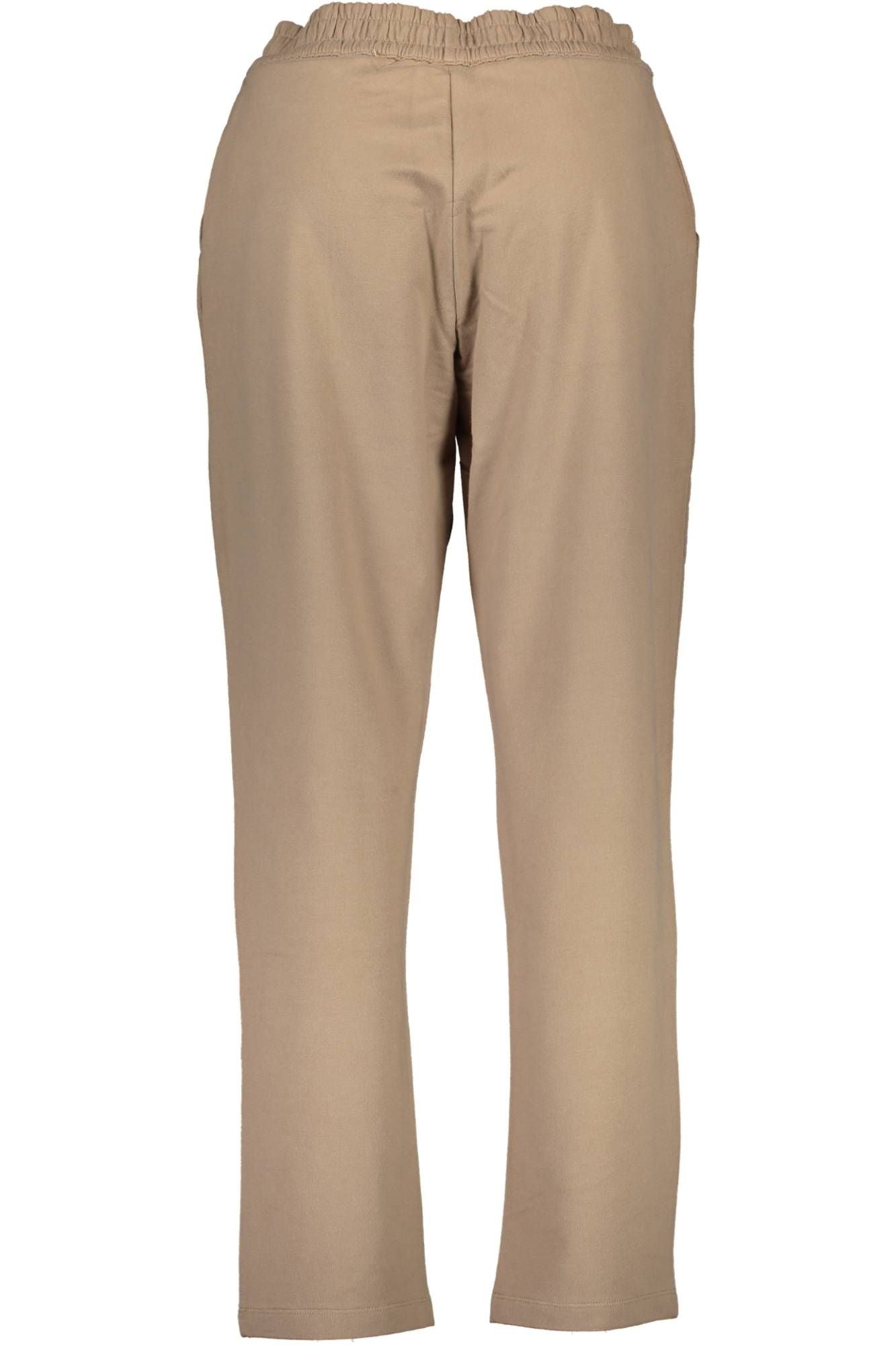 Beige Elastic Waistband Trousers with Logo