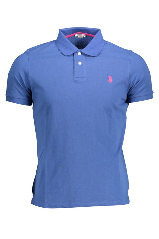 Chic Blue Cotton Polo Shirt with Embroidery