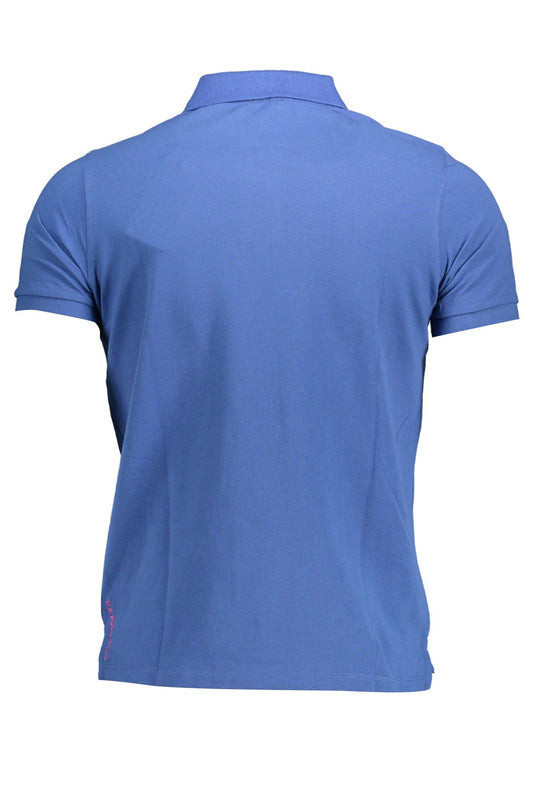 Chic Blue Cotton Polo Shirt with Embroidery