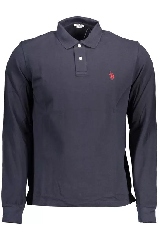 Chic Blue Cotton Long-Sleeved Polo