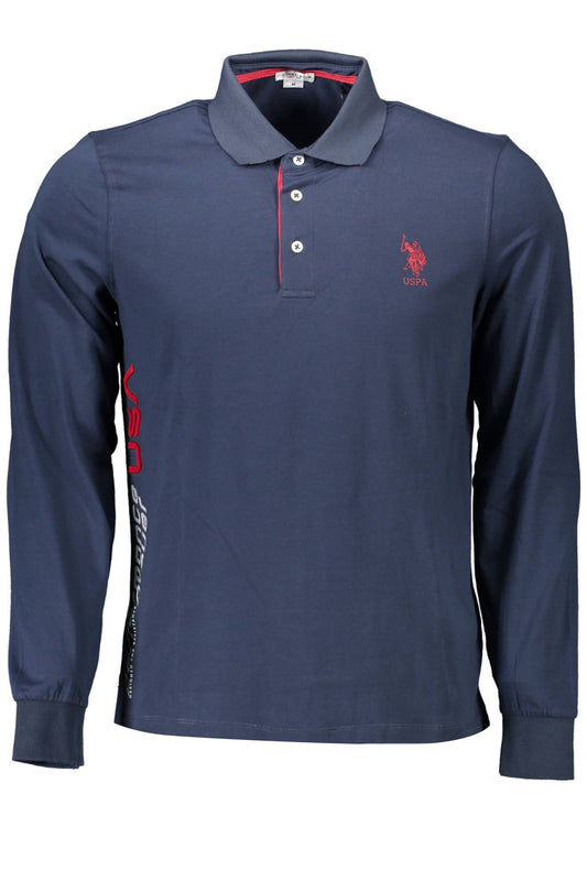 Elegant Long-Sleeved Blue Polo with Contrasting Details