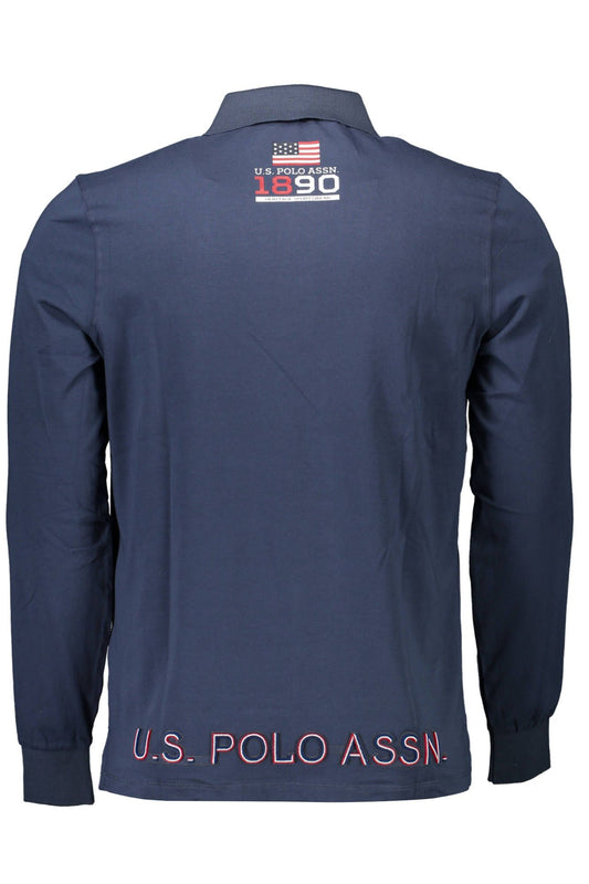 Elegant Long-Sleeved Blue Polo with Contrasting Details