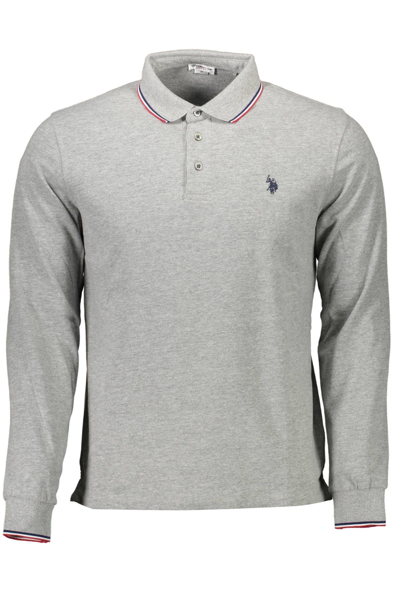 Elegant Long-Sleeved Gray Polo with Contrasting Details