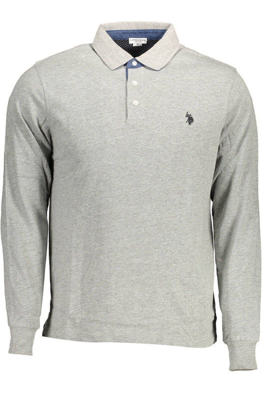 Elegant Gray Long-Sleeved Polo with Elbow Patches