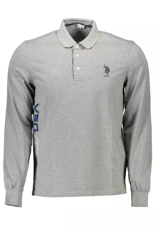 Chic Gray Long-Sleeved Polo with Contrasting Accents