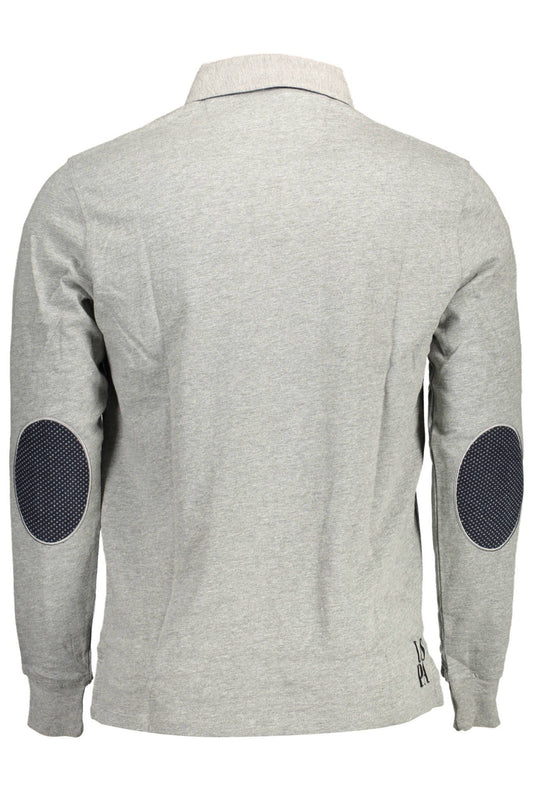 Elegant Gray Long-Sleeved Polo with Elbow Patches