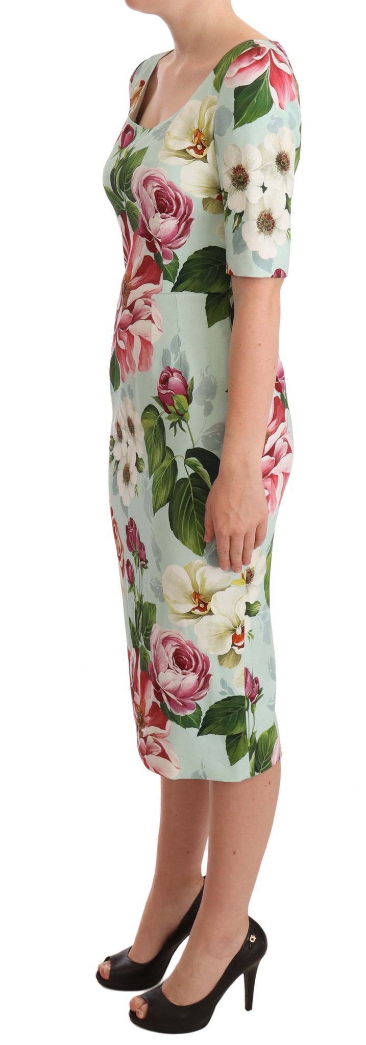 Elegant Floral Midi Dress with Silk Lining