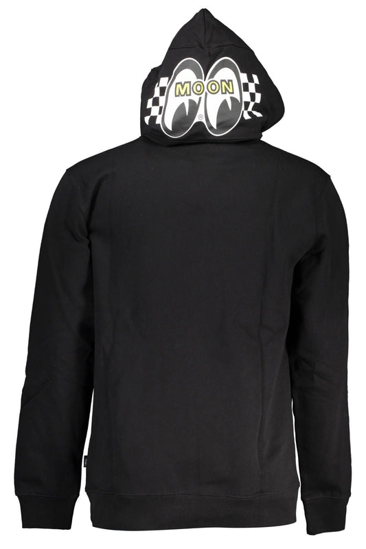 Sleek Black Cotton Hoodie with Central Pocket