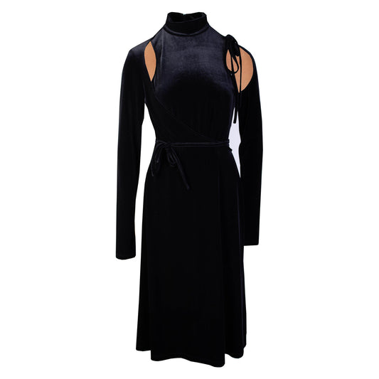 Elegant Black Velvet Asymmetric Dress