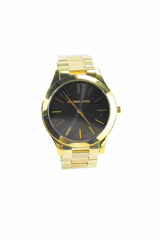 MK3478 Slim Runway Gold Toned Stainless Steel Black Dial Watch