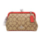 Nora Small Khaki Red Signature PVC Kisslock Chain Crossbody Bag