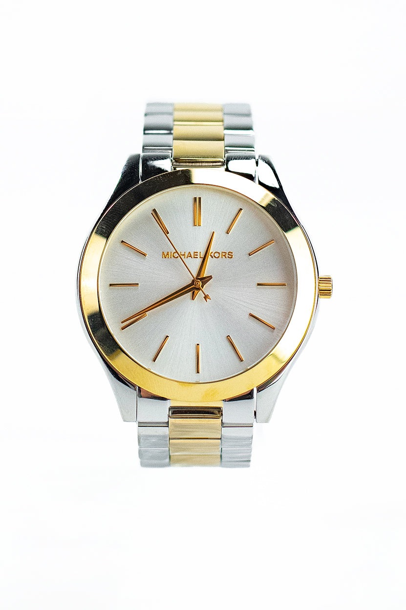 Slim Runway Gold Silver Toned Stainless Steel Wrist Watch MK3198