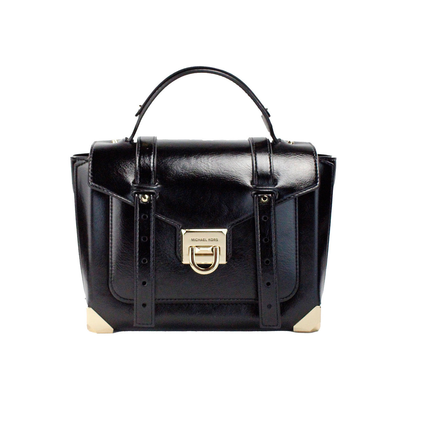 Manhattan Medium Slick Black Leather Top Handle School Satchel Bag