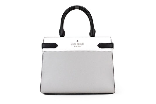 Staci Nimbus Grey Colorblock Medium Leather Crossbody Satchel Handbag