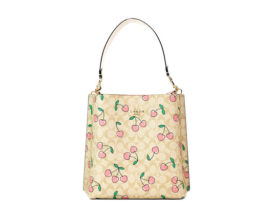 Mollie Heart Cherry Print Signature Coated Canvas Bucket Handbag