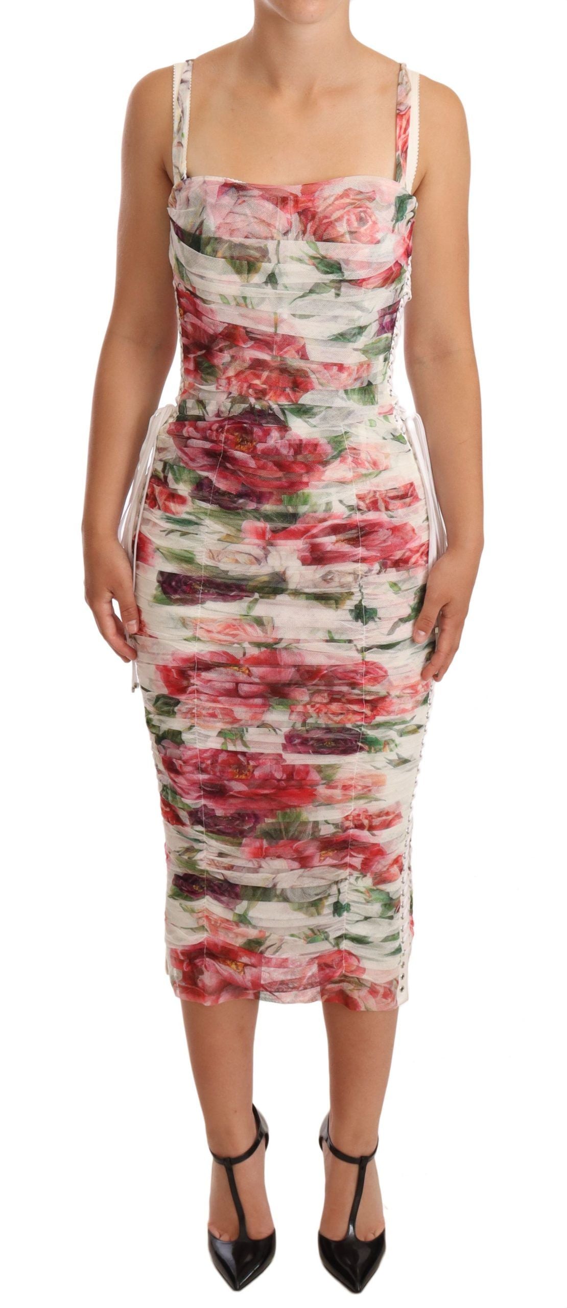 Elegant Floral Print Midi Sheath Dress