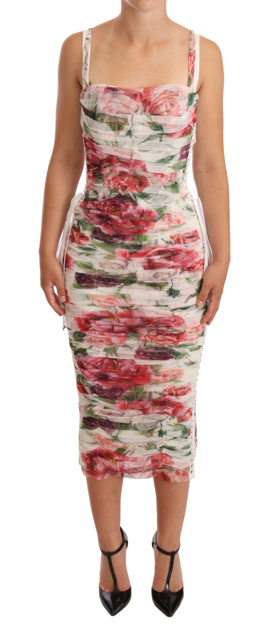 Elegant Floral Print Midi Sheath Dress